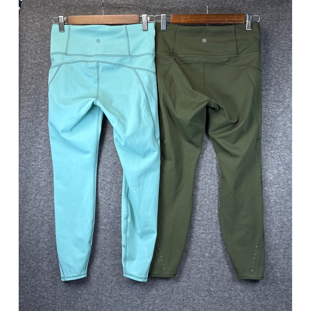 Lot of 2 Athleta Rainier Tight Leggings Size S Green & Teal Zip Pockets Vacation - Picture 2 of 14
